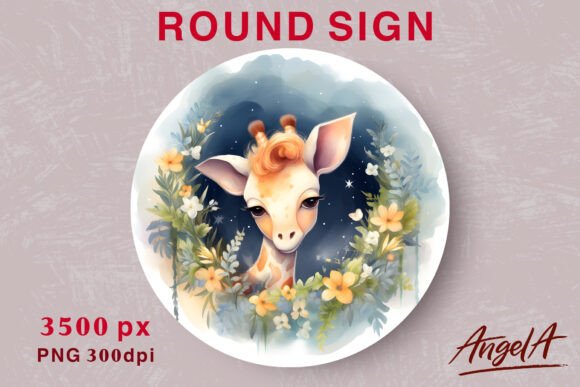 Download Watercolor Cute Giraffe Png Round Design - Cute giraffe png Collection