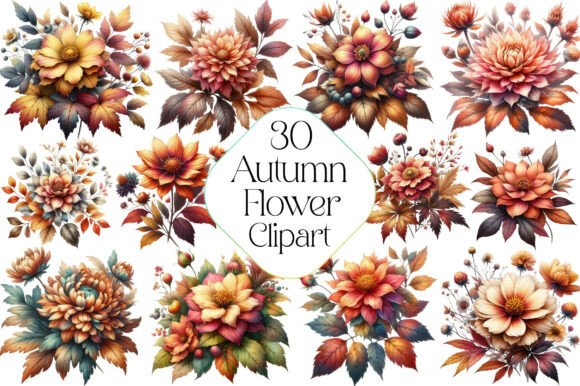 Download Watercolor Autumn Flower Clipart - Premium Bundle