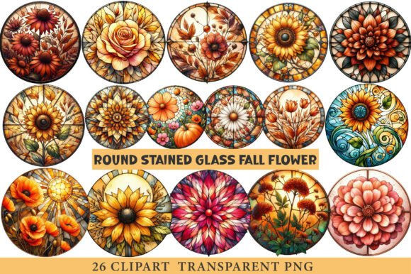 Download Round Stained Glass Fall Flower Clipart - Premium Resources