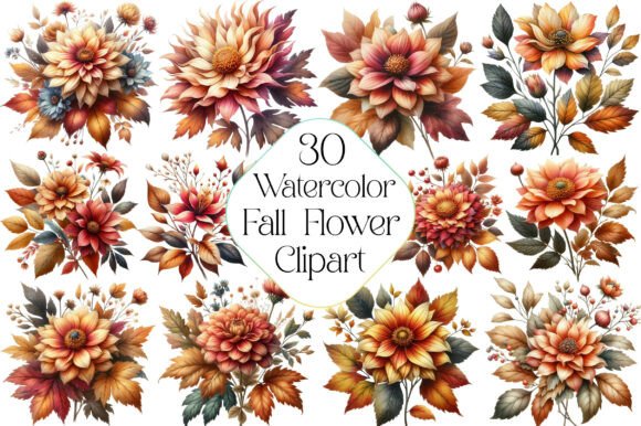 Download Watercolor Fall Flower Clipart Bundle - Premium Resources